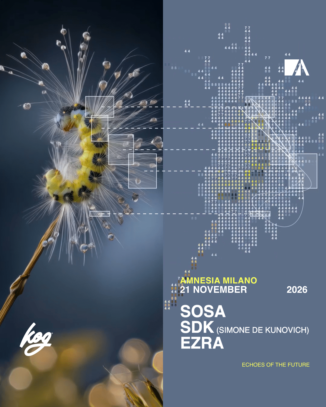 SOSA, SDK (Simone de Kunovich) ed Ezra all’Amnesia Milano il 21 novembre 2026, in collaborazione con Keep On Groovin’